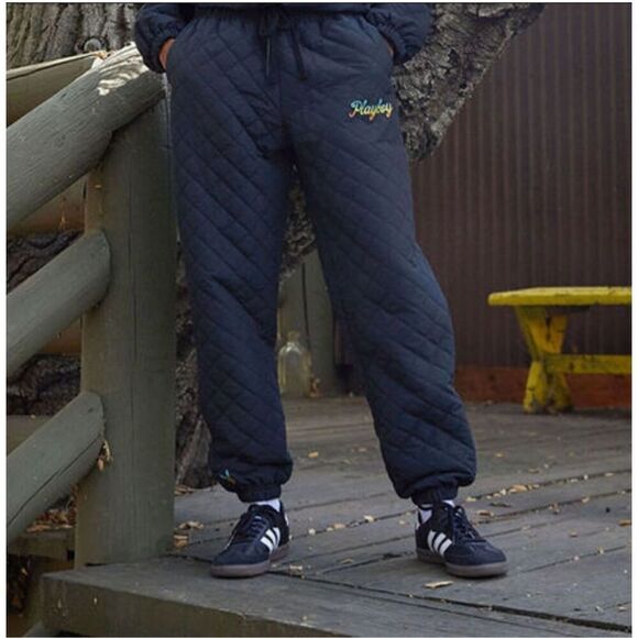 Playboy By PacSun Quilted Diamond Sweatpants‎ size Small Black - Picture 1 of 13